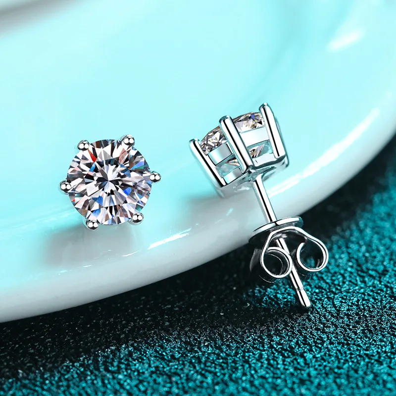 

925 Pure Silver Stud Six Claw Mossangstone Studs Fashion Women Jewelry Earrings, Picture shows