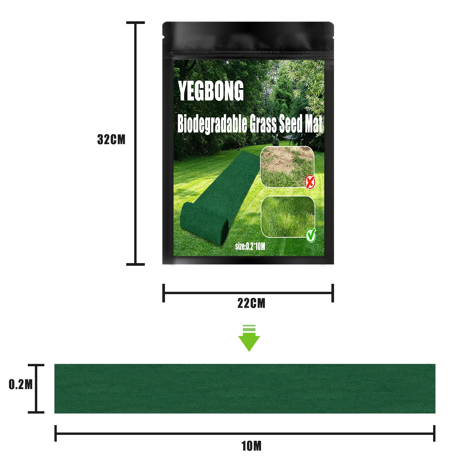 

Garden Pet Ecological Blanket Grass Seed Carpet Biodegradable Seed Mat Blanket Synthetic Lawn Carpet Artificial Turf Rug, Green