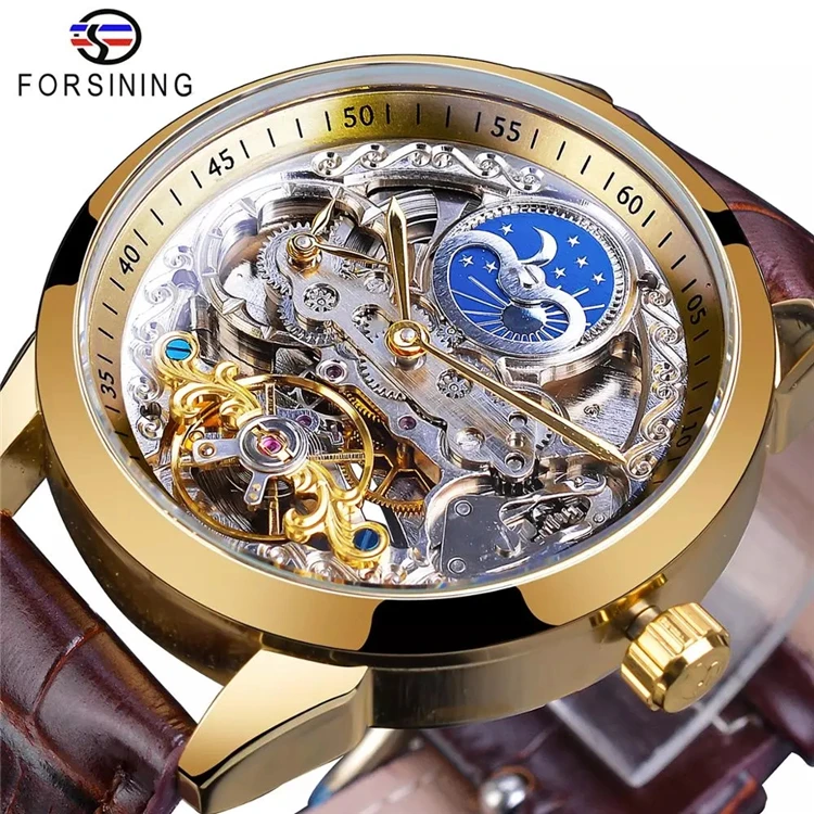 

Forsining Automatic Mechanical Mens Watches Man Golden Clock Genuine Leather Strap Casual Waterproof Erkek Kol Saati