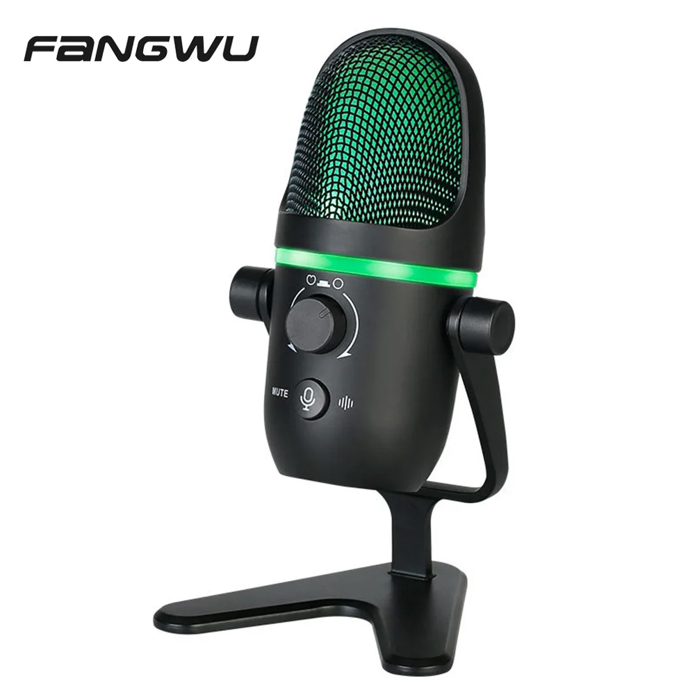 

Updated Audio Recording Studio Equipment Cardioid Condenser Mic Audio Button RGB Microphone, Black