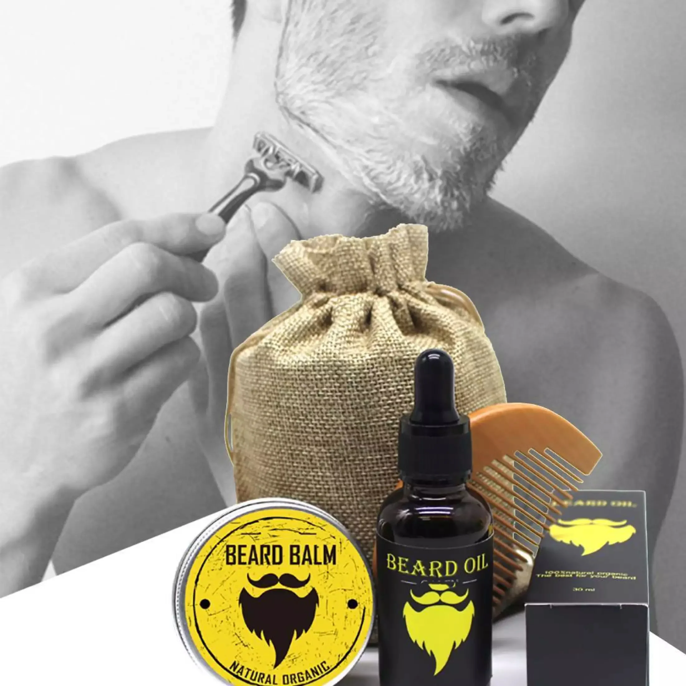 

OEM Private Label Beard Comb and Brush Set Gift Custom Men's Wooden Beard Shaping Tool Perfect Facial Hair Beard Grooming Kit