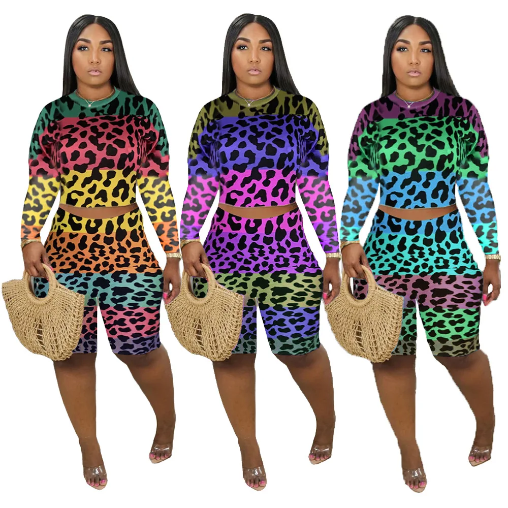 

Foma-ZY8073 Jogging Suits Wholesale Women Two Piece Set Rainbow Leopard Printed Tracksuit Set 2 Piece, As pictures