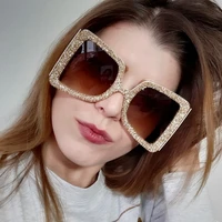 

89368 Vintage Big Wide Temple Bling Stones Glasses Oversized Diamond Sunglasses Women