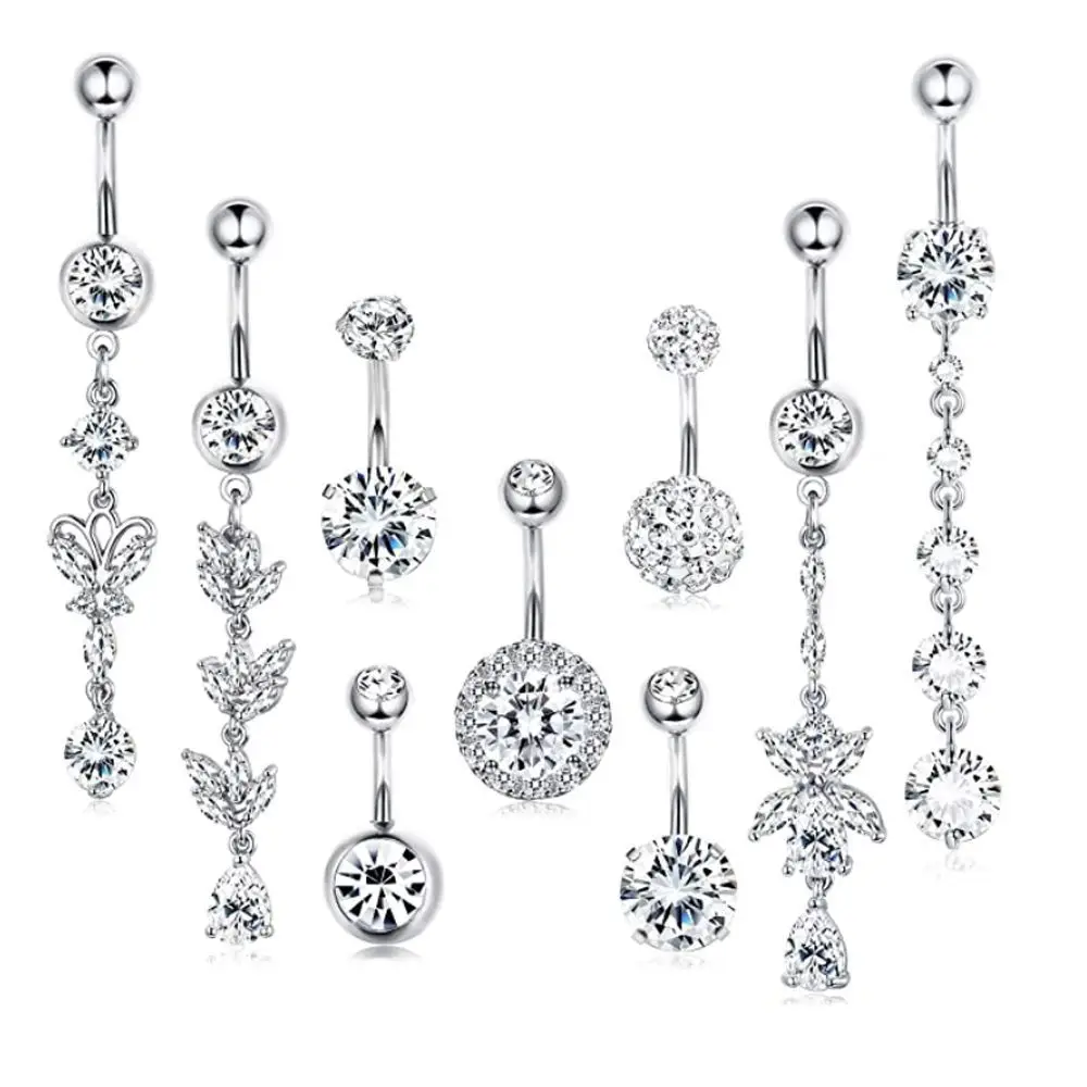 Fashion Classic Style Navel Ring Set Fashion Stainless Steel Belly Ring Design Sense Zircon Belly Button Piercing Ring