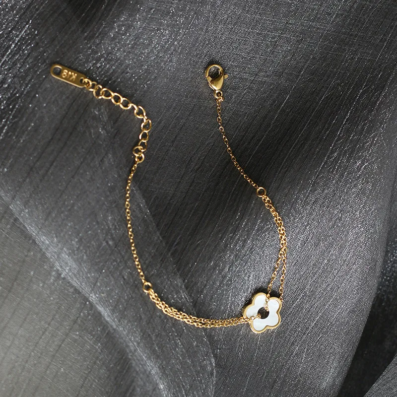 

Shangjie OEM joyas INS Fashion Jewelry Bracelet Women Gold Plated Stainless Steel Bracelet Double Chain Daisy Bracelet