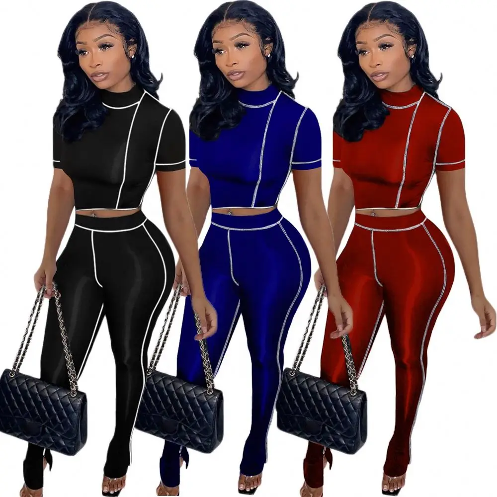 

2021 Summer Solid Jogging Sweat Suits Two Piece Yoga Leggings Sets For Ladies