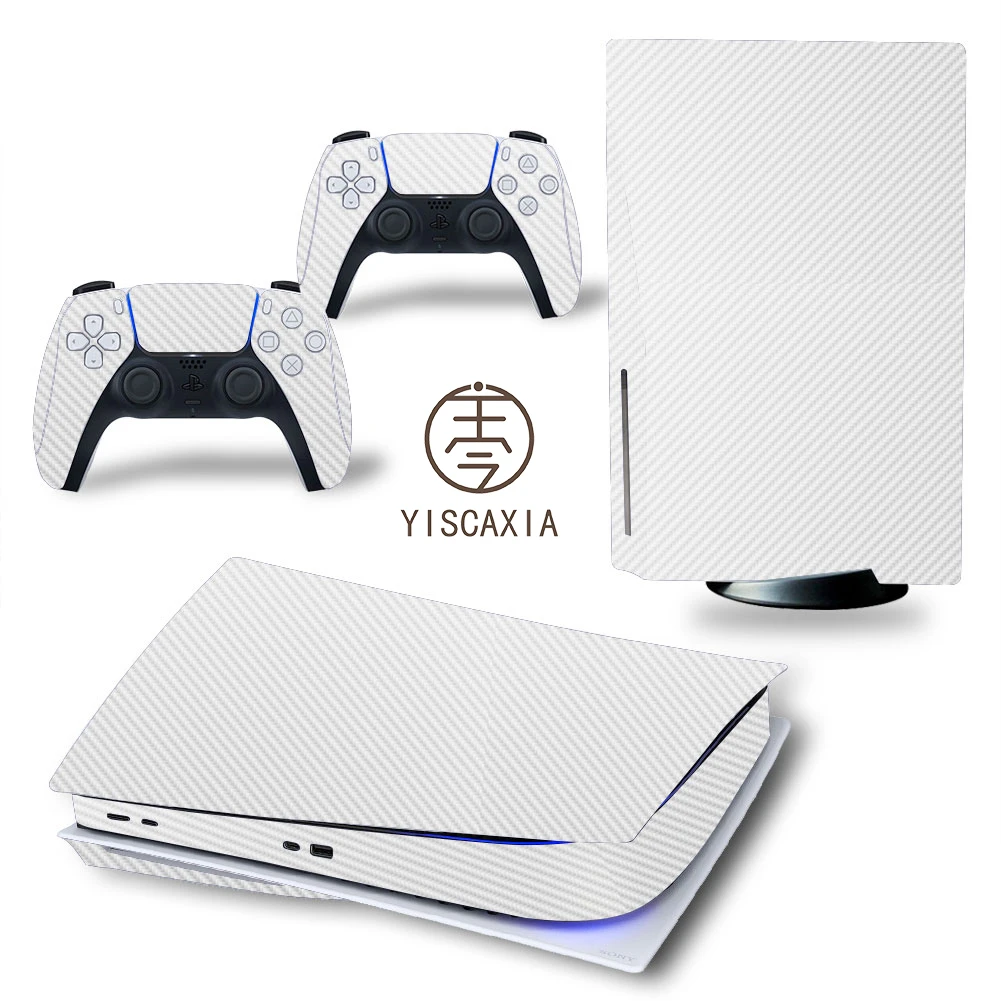 

Yiscaxia White Carbon Sticker for Sony PS 5 PlayStation Accessories Games Consoles Controller Digital Edition Protective Skins, Stand