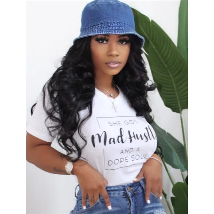 

Amazon'S New Cross-Border Women'S V-Neck Letter Print Summer Short-Sleeved T-Shirt, Customized color