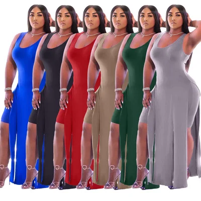 

Sexy Women's Dresses Suit Irregular Vest Top Split Imitation Cotton Fashion Leisure Two Piece Set O-Neck Summer 2021, As show