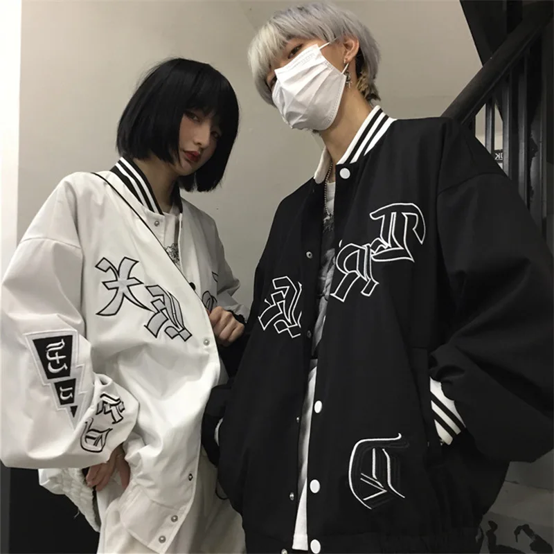 

American street hip hop casual coat couple embroidered cardigan Baseball Jacket
