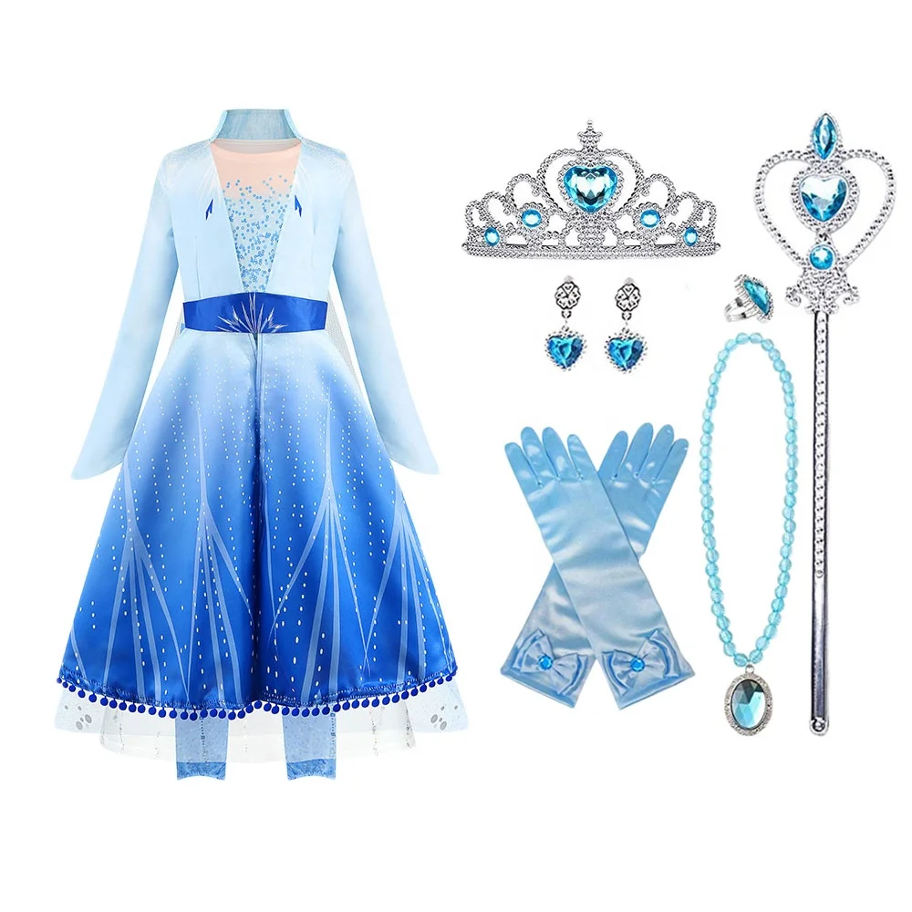 

Hot sales Halloween Princess Elsa Dress Girls Birthday Party Fancy Frozen Elsa Dress Costumes Collection for Kids Cosplay Wig, As picture