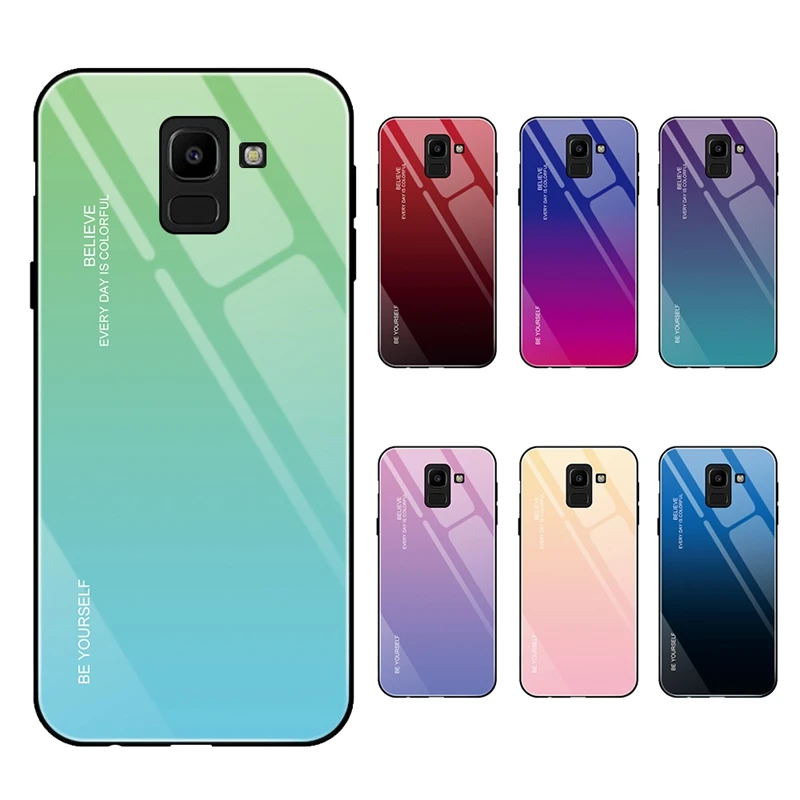

Gradient Tempered Glass For Samsung Galaxy J4 Plus J6 Plus J6 2018 J8 2018 Colorful Back Cover Protective Phone Case