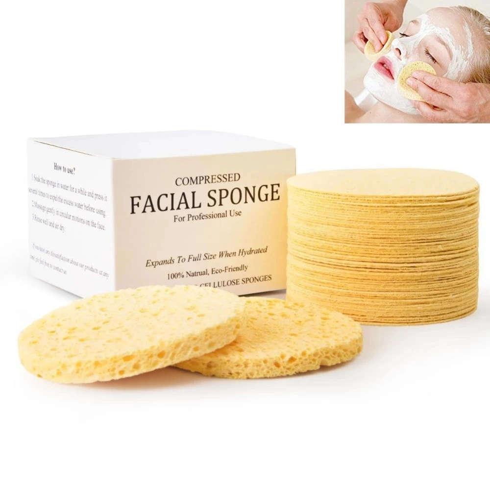 

Compressed Face Sponge Natural Wood Pulp Cotton Facial Washing Sponge Pads Cleansing Gentle Exfoliating for Makeup Remover, Natural yellow