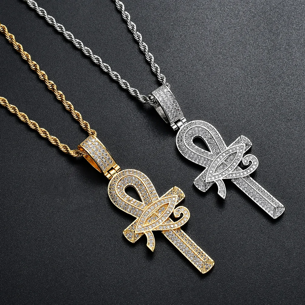 

2021 Sailing Jewelry Iced Out CZ Eye Cross Pendant Necklace For Mens Cubic Zircon Hip Hop Cross Necklace