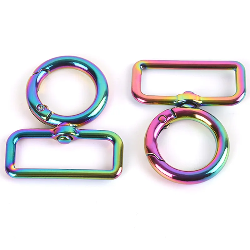 

Metal Handbag Strap Webbing Spring Ring Connector Hardware Rainbow Spring Gate Ring