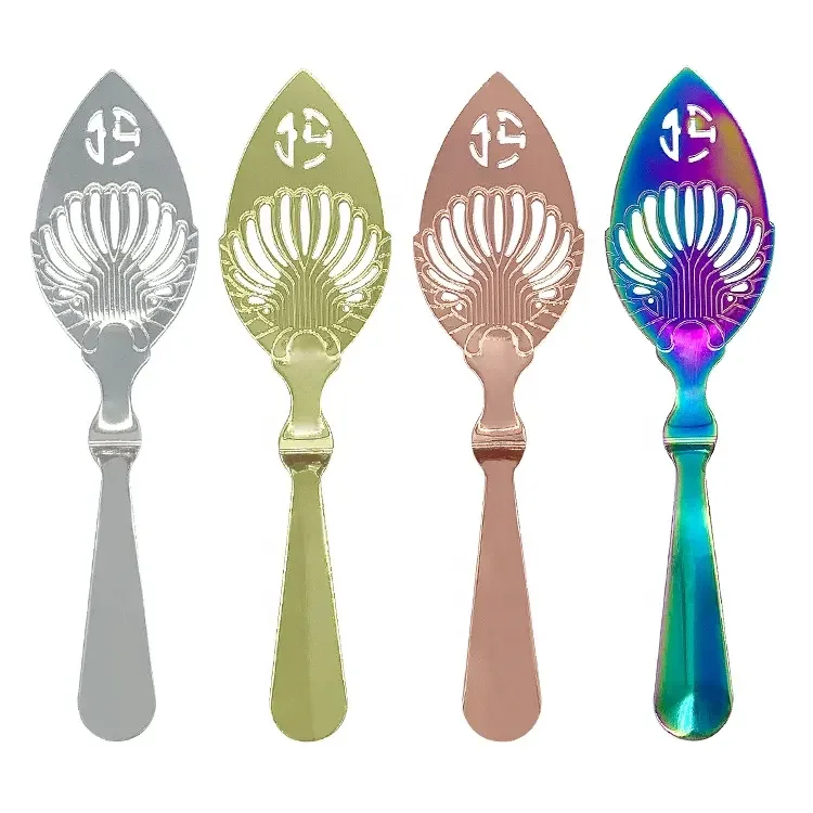 

Acceptable customize brand logo Absinthe spoon leaf shape ice strainer stainless steel cocktail strainer