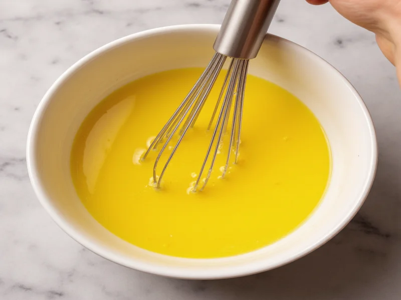 Whisking oil into egg yolk for perfect mayonnaise emulsion
