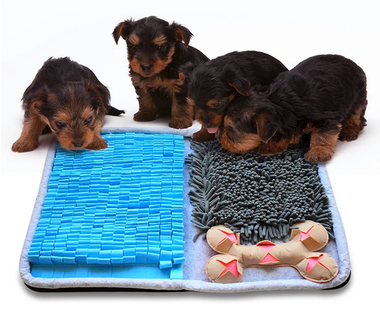 

Pet Dog Cat Snuffle Mat Feeder Smell Training Sniffing Pad Interactive Slow Feed Bowl Food Dispenser Stress Relief Puzzle Toys, Bule and grey