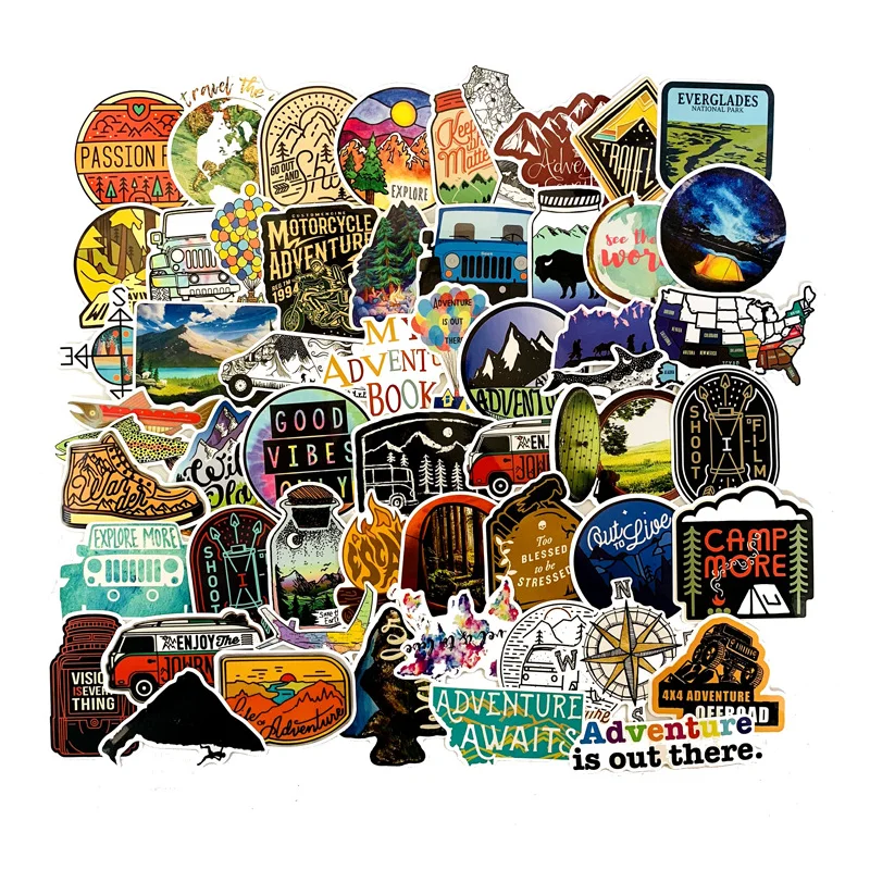 

66 pcs/bag Outdoor sports travel VSCO stickers decoration refrigerator personality stickers, Cmyk