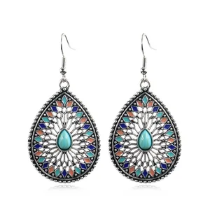2019 new Bohemian ethnic hollowed out colorful diamond earrings in the shape of water droplets