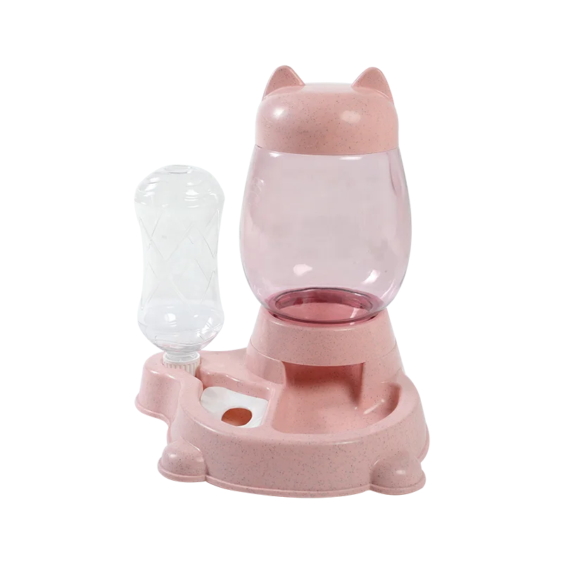 

Kimpets Food Water 2 In 1 Dispenser Automatic Pet Food Feeder Dog Bowl Cat Feeder, Gray/pink