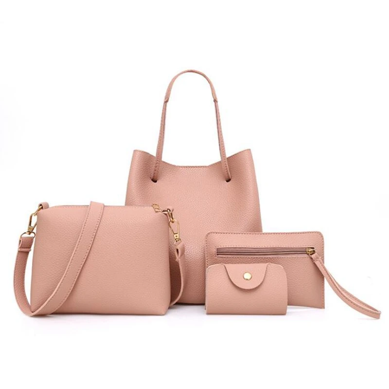 

4PCS/Set Women Lady Leather Composite Bag Fashion Casual Shoulder Bag Handbag Satchel Clutch Bag Coin Purse, Customized color