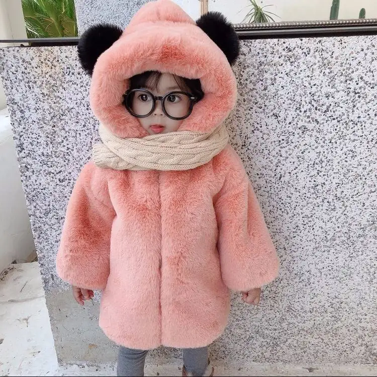 

2021 Hot Selling Yishiyuan Baby Girls Infant Winter Thicken Fur Outerwear Coats Snowsuit Jackets with Cute Ears Hooded Coats