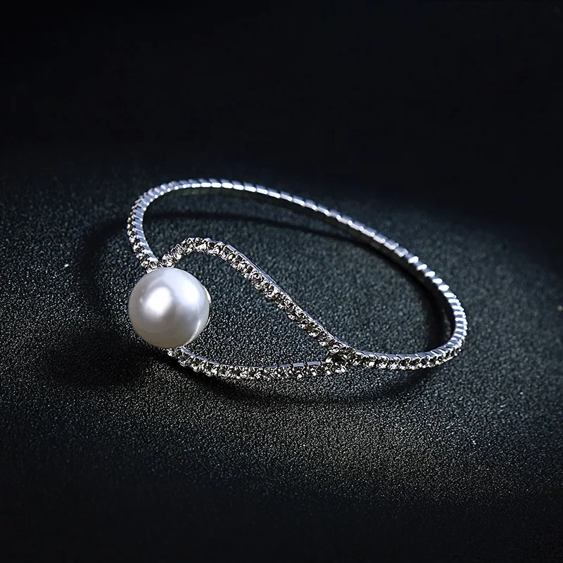 

Wholesale 2021 womens adjustable elegant pearl silver bangles bracelets jewelry