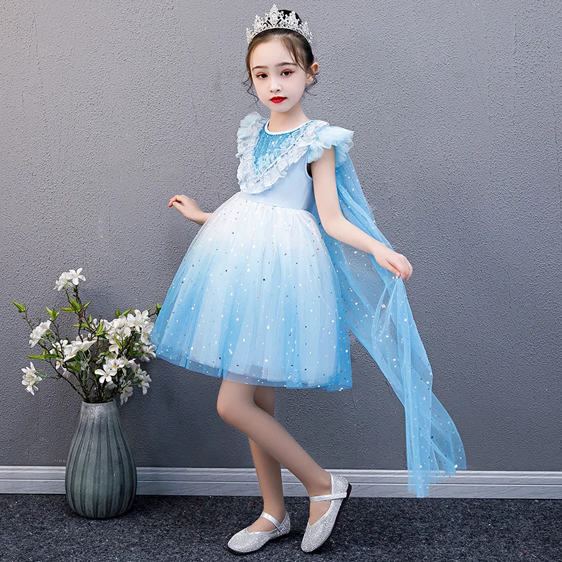 

Short sleeve Puffy Mesh Elsa 2 Princess Dress Children Halloween Cosplay Costume BX1678