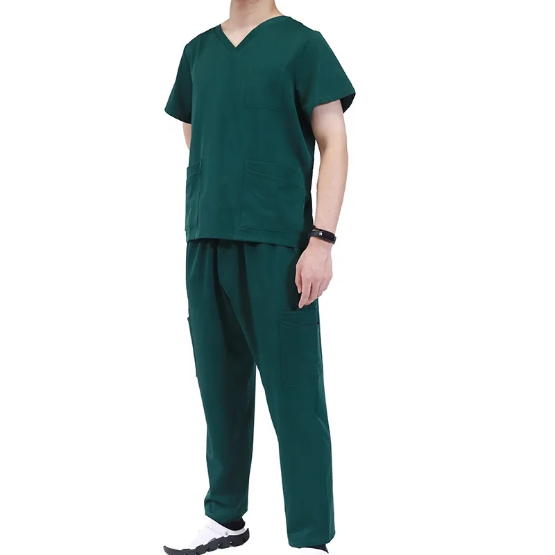

Hot Sale Classic Fashionable Black Operating Medical Scrubs Stretch Spandex Men Scrubs Uniforms Sets, Customized color
