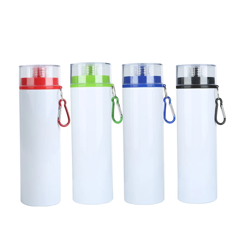 

750ML Big Size Colorful Lid Blank Sublimation Aluminium Water Bottle Sublimation Blanks Water Bottles, White/silver