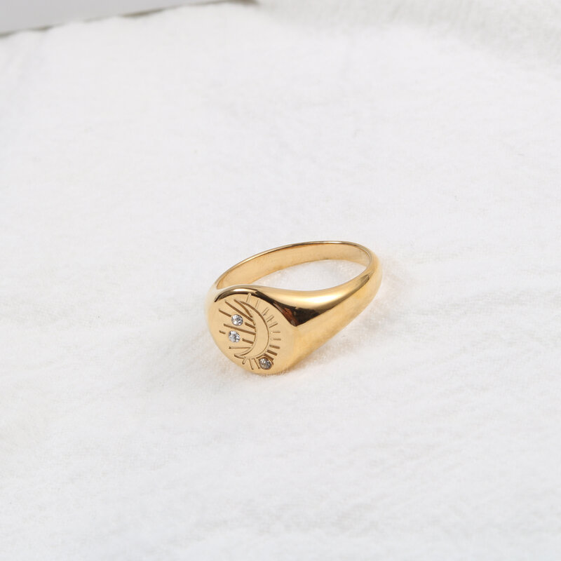 Joolim Jewelry Wholesale 18K Gold Plated Moon Star Zirconia Stainless Steel Rings for Women Rings