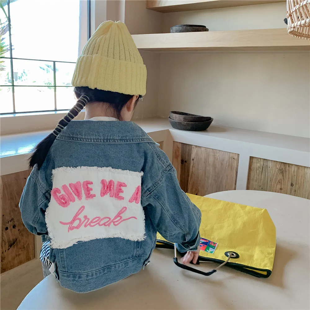 

MK24049 autumn new arrival infant baby girls jeans jacket toddler kids denim coat patch Korean design boutique