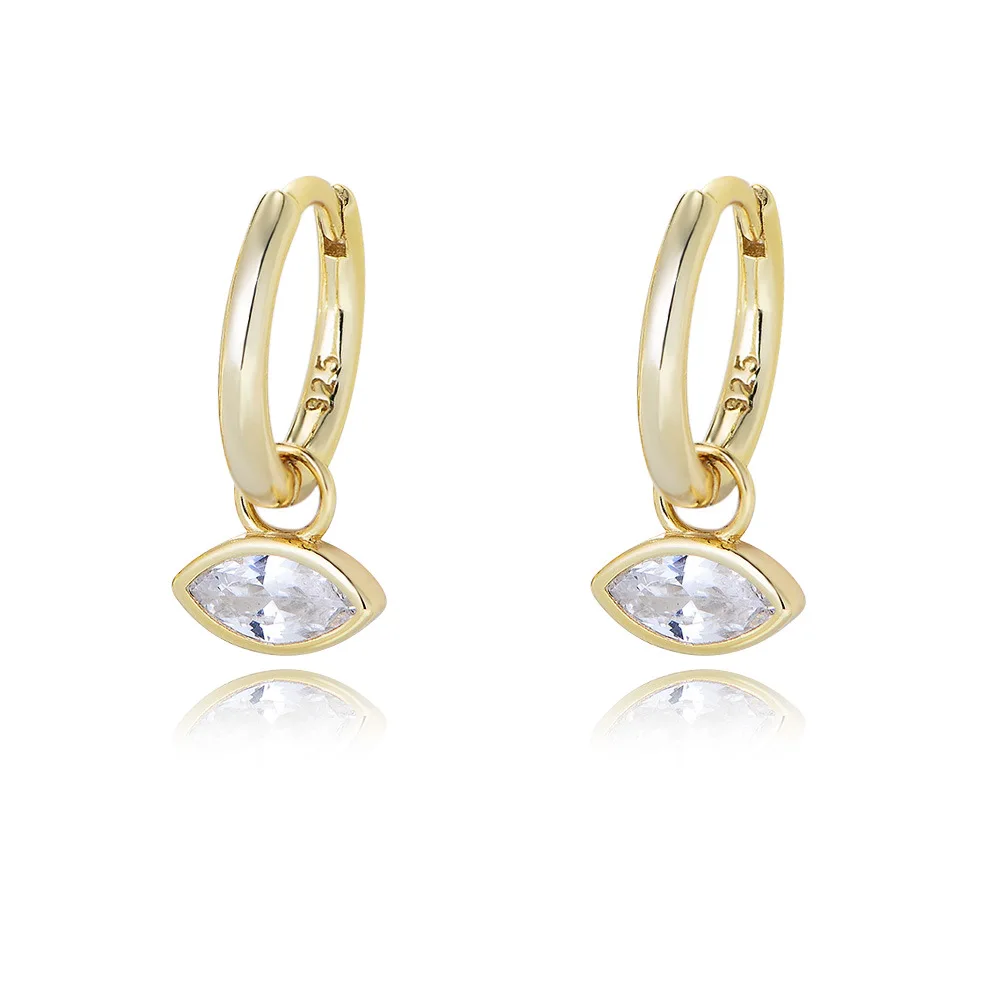 

minimalist 925 sterling silver marquise eye shaped zircon gold plated hoop earrings for women fashion jewelry earring