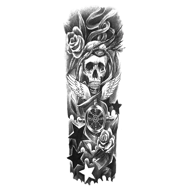 

Customized black Large Arm Sleeve temporary tattoo sticker waterproof, Cmyk