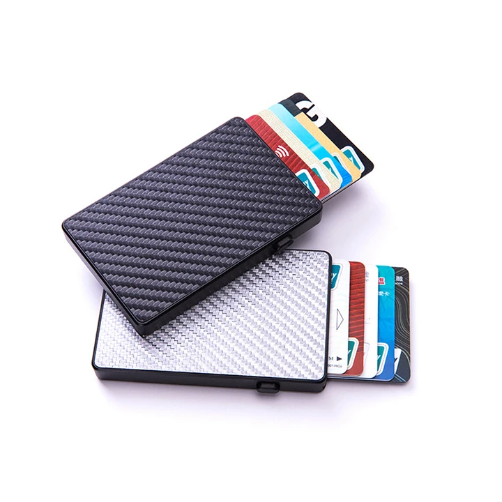 

2021 new Designer Rfid Fiber Pop Up Metal Card Holder Custom Men Credit Card Holder