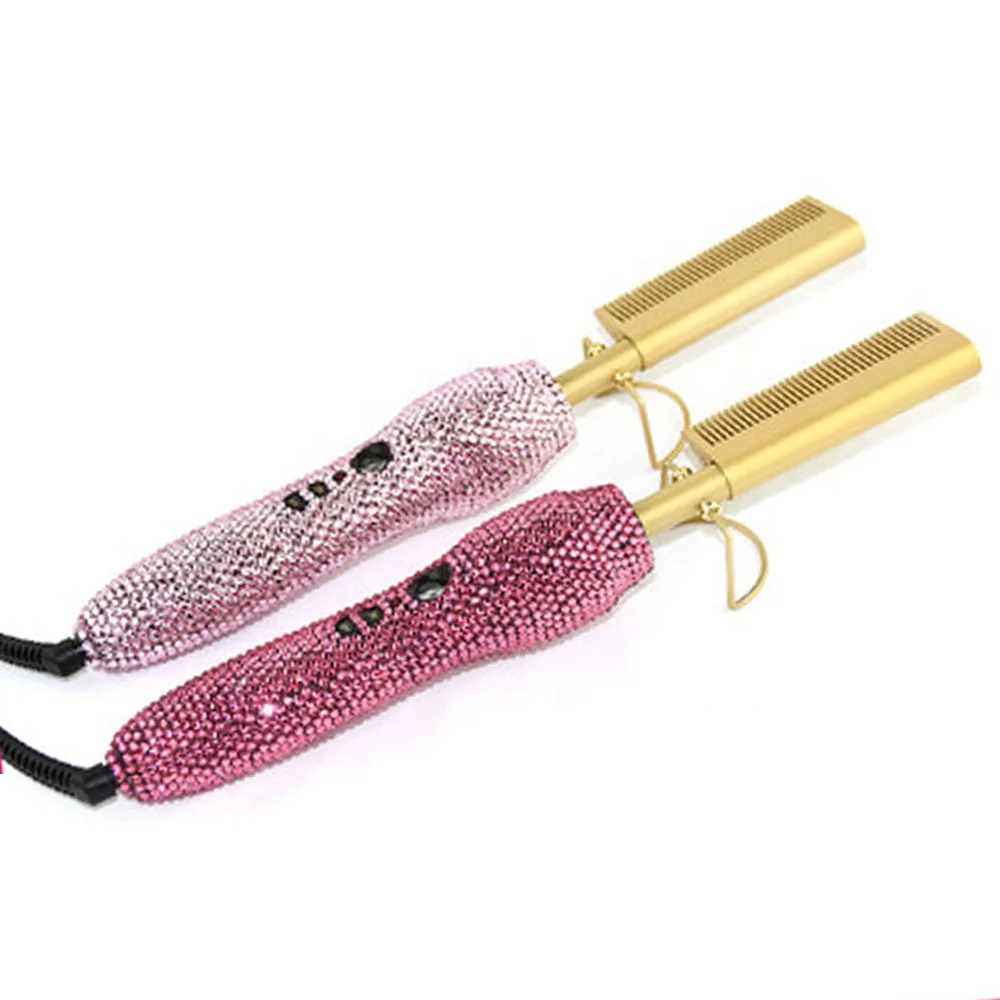 

ihongSen Ceramic Bedazzled Hot Comb 500 Degrees 2020 Bedazzled Hair Brushes Straightening Hot Comb Custom Hair Brush, Pink black silver gold red original