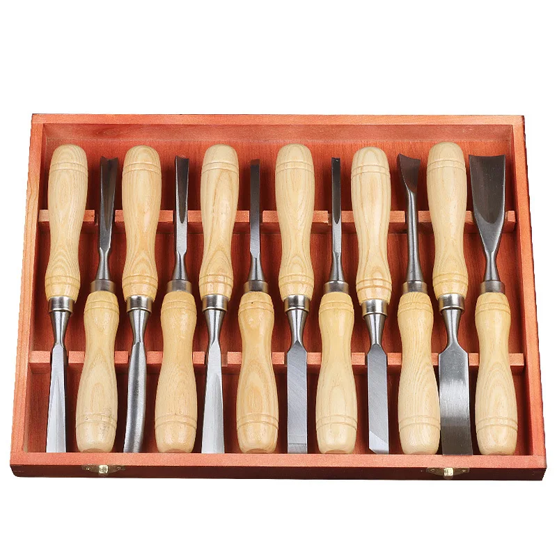 

wholesale 12-Pieces Woodworking Wood Carving Tools Chisel Set Wooden Storage Case