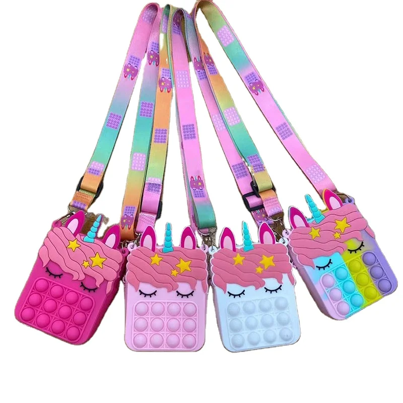 

Popular Unicorn Shoulder Purse Pinch Bubble Mini Stress Relief Toy Bags for Kids, 5 colors