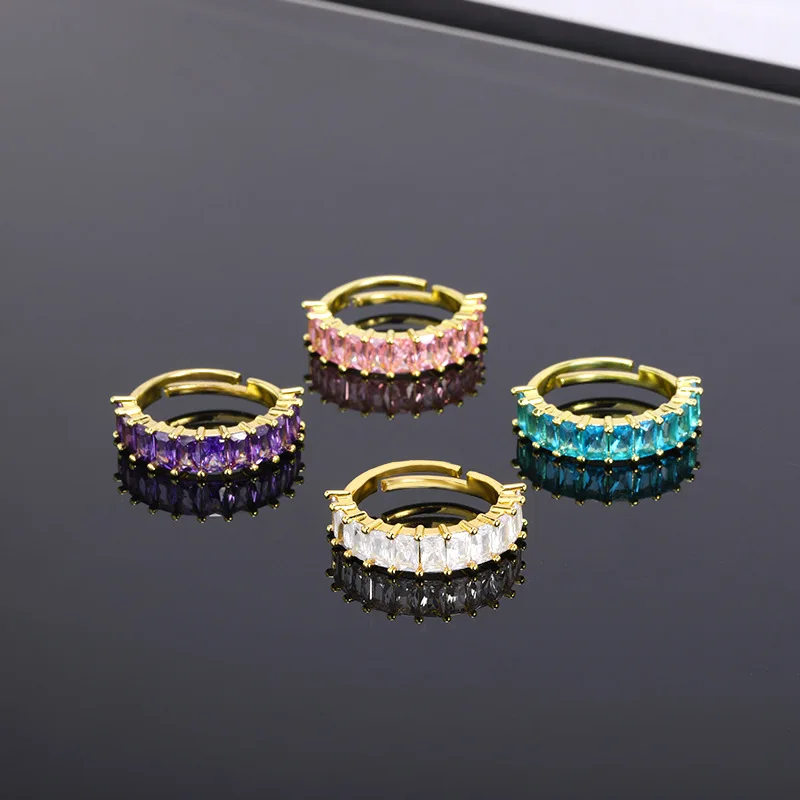 

Lateefah European and American Foreign Trade Copper Plated Gold Inlaid Color Zircon Open Ring