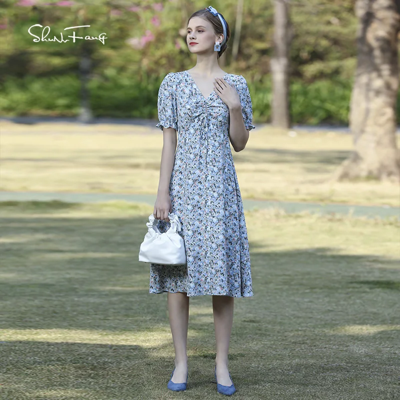 

Shunvfang fashion custom new arrival elegant casual dresses evening dress elegant summer women's clothing, Sea blue
