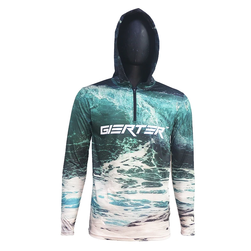 

wholesale 100% polyester custom logo men long sleeve hooded fishing shirts