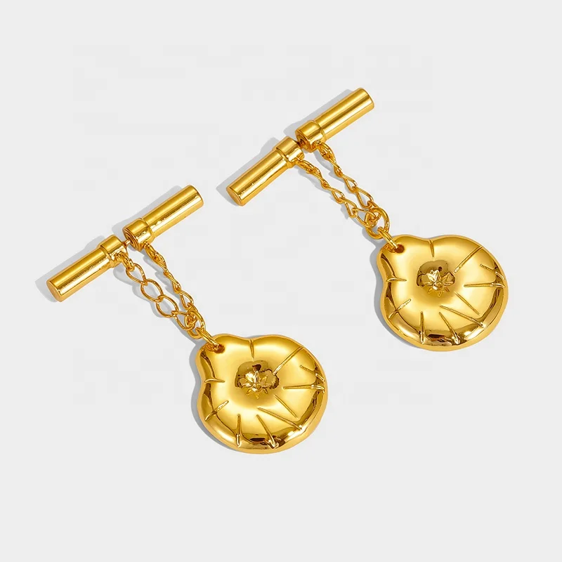 

2022 New Tide Female Personality Brass Plated 18k Real Gold Dangling Lotus Leaf Earrings, Picture shows