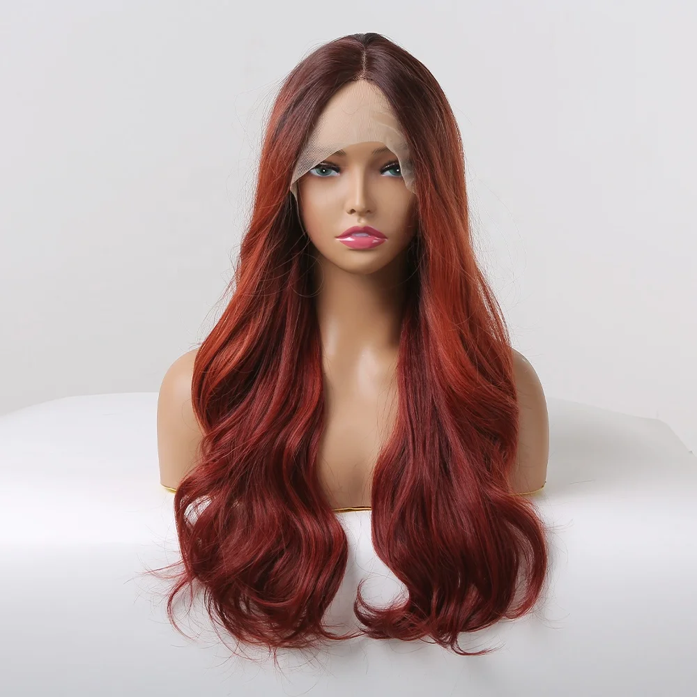 

BVR 30 Inches Long Deep Wave Red Lace Front Synthetic Wigs Synthetic Lace Front Wig Natural