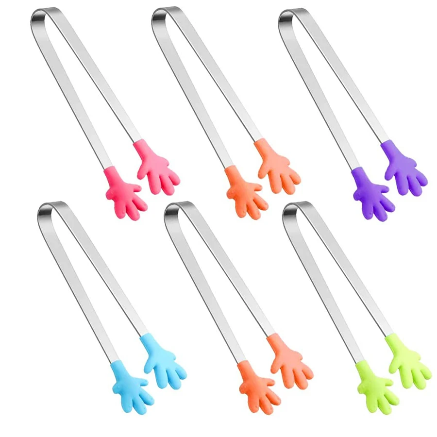 

Gift Bonus Kitchen Gadets 13cm Cute Palm Stainless Steel Silicone Mini Sugar Tong Food Clip BBQ Party Kitchen
