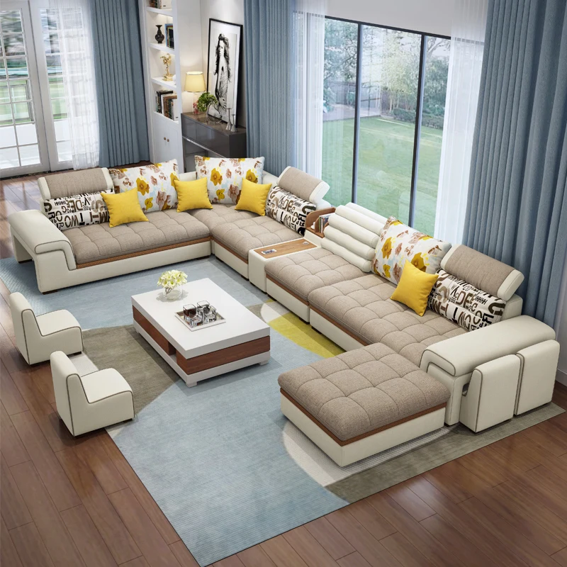 Custom Home Living Room Furniture Couch U Shaped Sofa Set 7 Seater ...