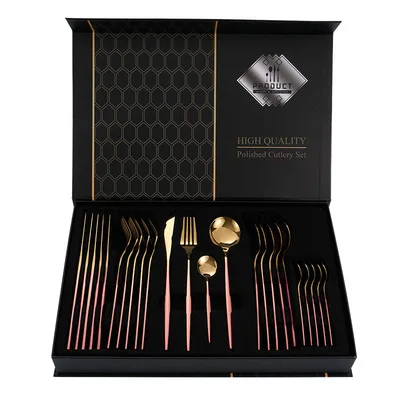 

24 pieces Portuguese tableware, stainless steel knife, fork and spoon set, Silver, red , pink, green, white, blue, black, gold