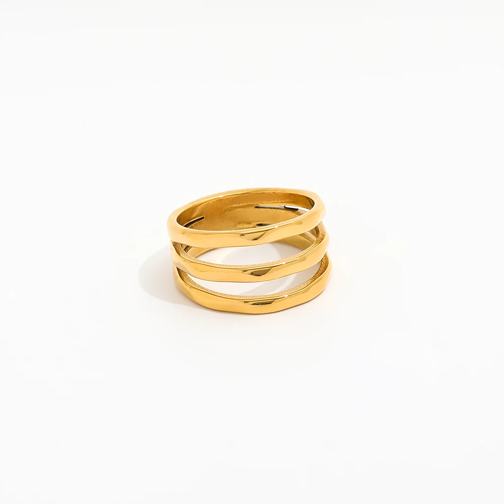 Joolim Jewelry 18K Gold Plated Stainless Steel Three-layer Tangent Rings for Women Fashion Jewelry