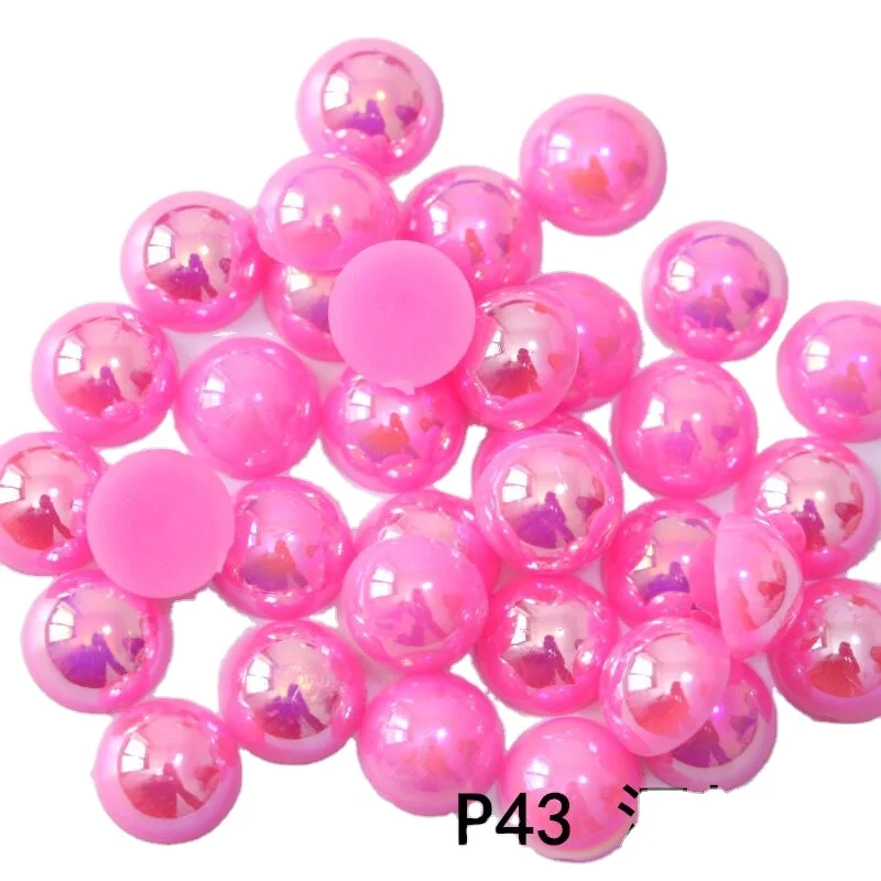 

All Size Pink AB Colors Flat Back ABS Round Half Pearl beads