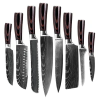 

Kitchen Chef Knives Set 8 inch Japanese 7CR17 440C High Carbon Stainless Steel Damascus Laser Pattern Slicing Santoku Tool 8 PCS